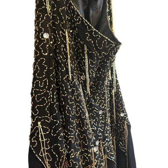 Vintage De Oscar Collection 100% Silk Beaded Fringe Halter Midi Dress Sz 8 EUC - Picture 10 of 16